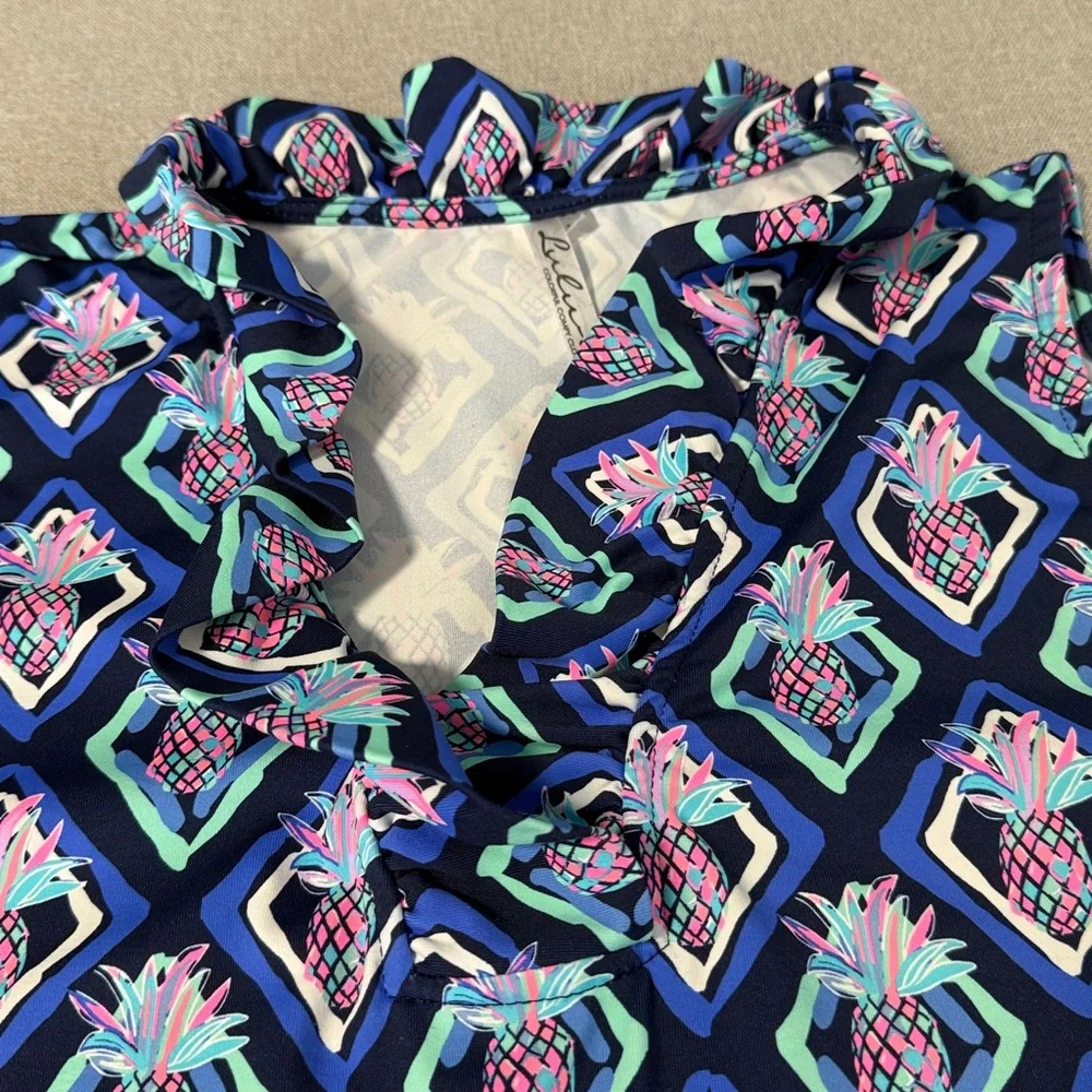 Lulu-B Pineapple Print Sleeveless Ruffle Blouse SZM - Picture 8 of 10